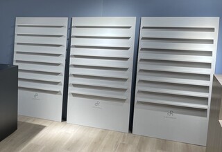 4x Vrijstaande presentatiewanden, leernerf decor grijs